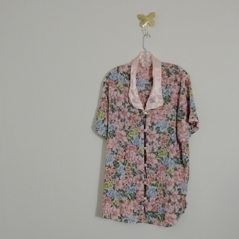 Vintage Gold Label Floral Pajama Shirt Dress Size S/P Cottagecore